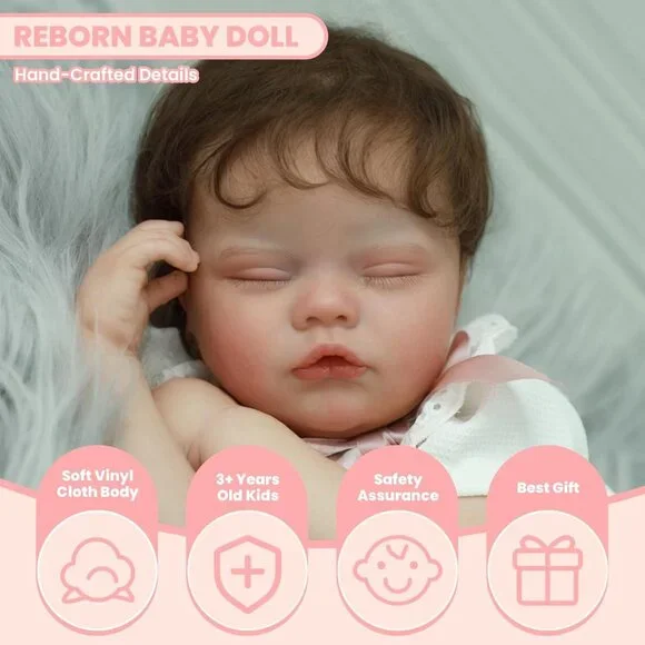 💫 Reborn Baby Girl Doll White Realistic Weighted Soft Cloth Body Sleeping Kids